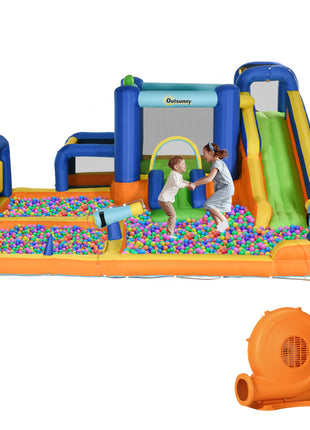 7 in 1 Water Slide w/ Slide Pool Climbing Wall Water Cannon Basketball Hoop Boxing Post Football Stand for 3-8 Years