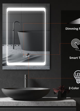 Wall-Mounted Plug-In Bathroom Organizer with 3 Storage Shelves, LED Lighted Medicine Cabinet with Mirror
