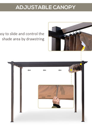 10' x 10' Outdoor Pergola Aluminum Gazebo w/ Retractable Canopy for Patio, Backyard, Party, Brown