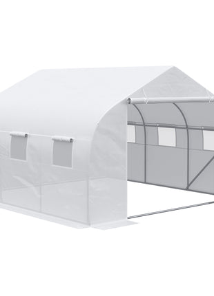 11.5' x 10' x 6.5' Walk-in Greenhouse, Tunnel Green House with Zippered Door and 6 Mesh Windows, Gardening Plant Hot House with Galvanized Steel Frame, White