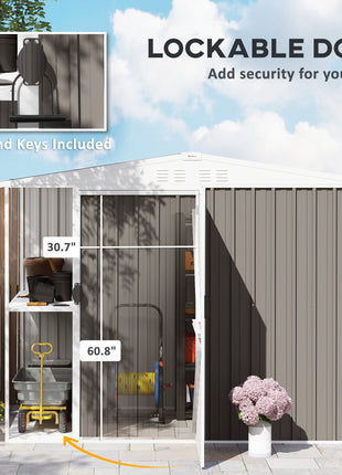 8 x 4ft Outdoor Garden Shed, Metal Shed with Air Vents and Lock for Backyard, Garden, Patio, Warm Gray