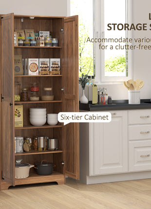 72" Farmhouse Pantry Cabinet, Freestanding Food Pantry Cabinet with Adjustable Shelves, Brown