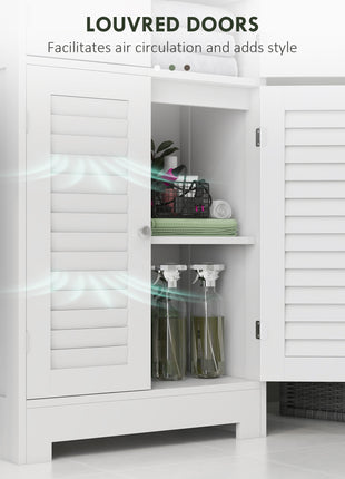 Freestanding Bathroom Cabinet with Glass/Louvred Doors, Tall Bathroom Storage Cabinet with Adjustable Shelf, White