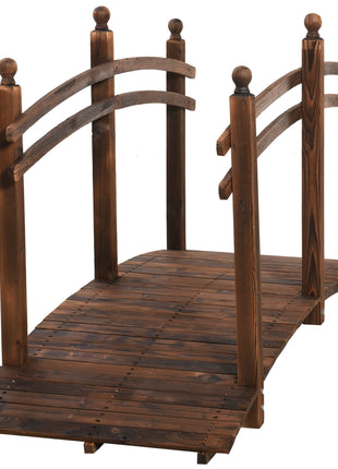 7.5' Fir Wood Garden Bridge Arc Walkway with Side Railings, Perfect for Backyards, Gardens, & Streams, Carbonized