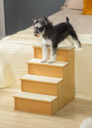 Pet Stairs, Small Pet Steps with Cushioned Removable Covering for Dogs and Cats Up To 22 lbs, Natural