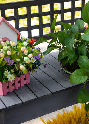 39'' Wooden Garden Potting Bench Work Table with Hidden Storage, Sliding Tabletop, Below Clapboard, Upper Shelf, Gray