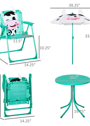 Kids Table and Chair Set, Outdoor Folding Garden Furniture, Picnic Table for Patio Backyard, with Removable & Height Adjustable Sun Umbrella, White