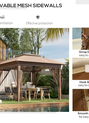 12' x 12' Pop Up Canopy Tent with Netting and Carry Bag, Instant Sun Shelter with 137 sq.ft Shade, Tents for Parties, Height Adjustable, for Outdoor, Garden, Patio, Khaki