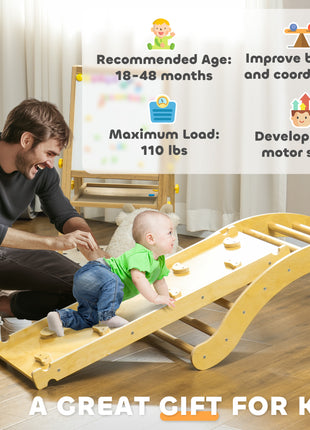 4 In 1 Indoor Toddler Climbing Toy Set with Arch Climber, Ramp & Cushion, Wood