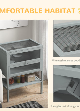 3-Tier Wooden Hamster Cage Mice and Rat Cage Small Animals Hutch with Openable Top, Front Door, Storage Shelf, Gray