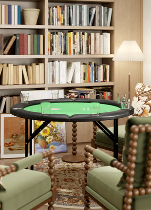 Poker Table Foldable 47" Round Casino Folding Game Table for 8 Players with Cup Holders, Green