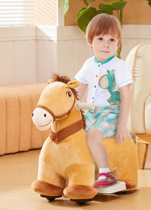 Battery Powered Electric Ride on Pony, 6V Ride on Horse w/ with Music Forward, PU Wheels, Aged 18-36 Months, Brown