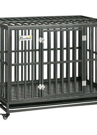 45" Heavy Duty Dog Crate, Escape-Proof Steel Kennel with Wheels, Black