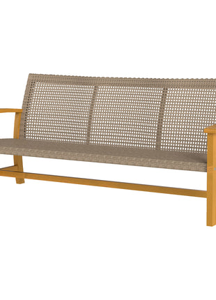 3-Seat Wicker Outdoor Couch Patio Sofa, Acacia Wood Patio Furniture with Steel Seat Armrests, 1000 LBS Capacity, Teak