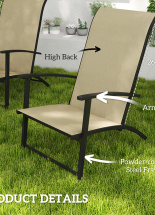 Set of 2 Outdoor Dining Chairs with High Back, Armrests, Folding Patio Chairs for Patio, Lawn, Camping, Beige