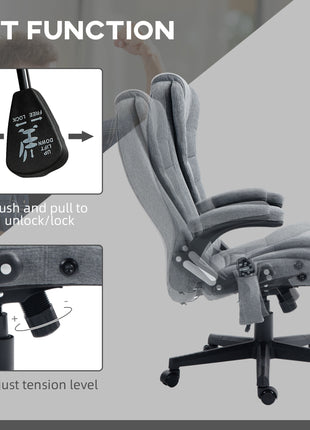 6 Point Vibrating Massage Office Chair with Heat, Linen High Back Massage Desk Chair with Reclining Backrest, Gray