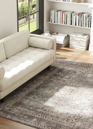 Machine Washable Area Rug 5x7, Non-Slip Traditional Floor Cover Foldable Carpet for Living Room, Dark Mixed-Brown