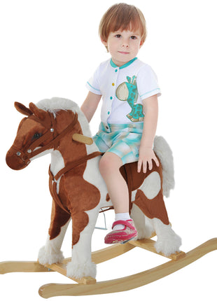 Toddler Rocking Horse, Kids Plush Rocking Chair Toy with Nursery Rhyme Music Brown