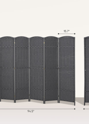 Folding Room Divider Screen 6 Panel 5.6' Tall Privacy Screen Freestanding Room Partition for Home Office, Charcoal Gray