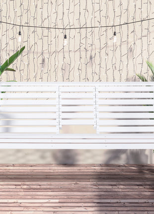 3-Seater Wooden Porch Swing, Patio Swing Bench with Folding Coffee Table, Cup Holders and Chains Included, 440lbs Weight Capacity, White