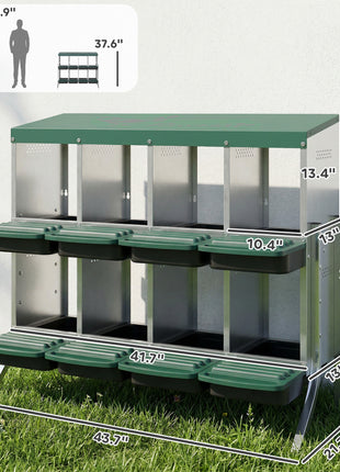 Chicken Nesting Boxes, 8 Compartment Metal Nesting Boxes for Chickens, Two-Tier Egg Laying Boxes with Vented Holes