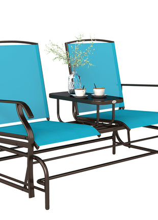 2 Seater Glider for Outside Outdoor Glider Seat with Breathable Mesh Fabric Armrests for Backyard Garden Porch Blue