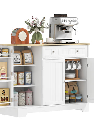 Modern Sideboard Cabinet, 41" Kitchen Buffet Cabinet with Drawer, Adjustable Shelf, 3 Doors for Dining Room, White