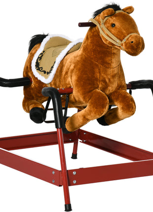 Kids Spring Rocking Horse, Ride on Horse for Girls and Boys with Animal Sounds, Plush Animal Ride-on Toy with Soft Feel, Interactive Toy for Kids, Light Brown