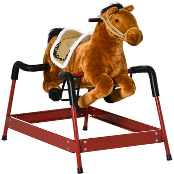 Kids Spring Rocking Horse, Ride on Horse for Girls and Boys with Animal Sounds, Plush Animal Ride-on Toy with Soft Feel, Interactive Toy for Kids, Light Brown
