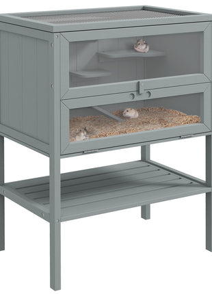3-Tier Wooden Hamster Cage Mice and Rat Cage Small Animals Hutch with Openable Top, Front Door, Storage Shelf, Gray