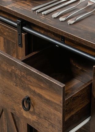 Buffet Cabinet Kitchen Sideboard with Sliding Barn Doors, Brown