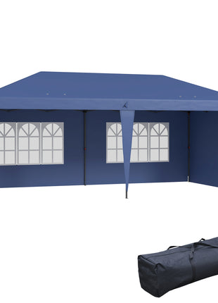 10' x 20' Pop Up Canopy Tent with 4 Sidewalls, Instant Gazebo with Carry Bag for Garden, Patio, Blue