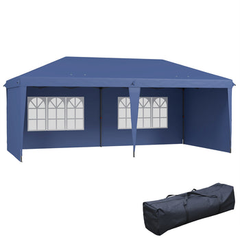 10' x 20' Pop Up Canopy Tent with 4 Sidewalls, Instant Gazebo with Carry Bag for Garden, Patio, Blue