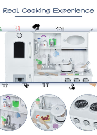 Kids Kitchen Playset with Telephone, Wooden Kitchenette for kids with Cookware, Storage Cabinet, Water Dispenser, Blackboard, Toddler Pretend Play Kitchen with Cooking Accessories for Aged 3+
