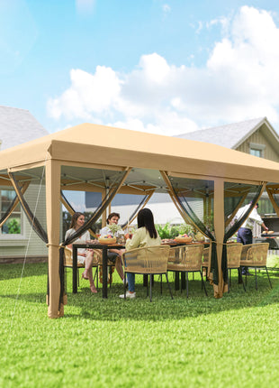 10' x 20' Pop Up Canopy Tent with Netting, Heavy Duty Instant Sun Shelter, Large Tents for Parties with Carry Bag for Outdoor, Garden, Patio, Beige