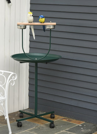 48" Rolling T-Stand, Parrot Stand, Bird Training Activity Playground With Wheels and Perch,, Bird Play Perch, Green