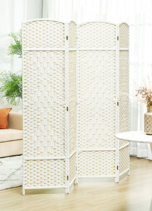 Folding Room Divider Screen 4 Panel 6' Tall Privacy Screen Freestanding Wood Partition for Home Office, White