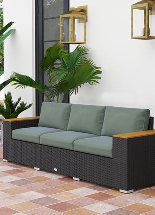 3-Seat Outdoor Patio Sofa, PE Wicker Outdoor Couch with  Extra Wide Deep Seat, Wide Armrests 4" Cushions, Dark Gray