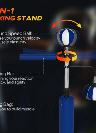 4.6'-6.7' Speed Bag Boxing Bag Stand, Reflex Bag Boxing Training Equipment, Speed Punching Bag, Blue