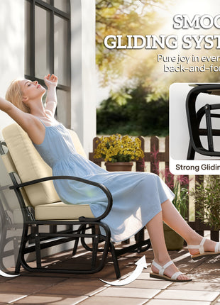 Outdoor Glider Bench, 2-Person Patio Rocker Loveseat with Tufted Cushions, Steel Frame for Porch, Garden Backyard, Beige