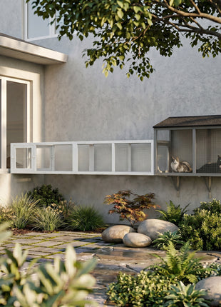 Wooden Cat Run with Weather Protection, Connecting Inside and Outside, 79"L x 15"W x 15"H, White