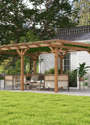 12' x 16' Outdoor Pergola Grape Trellis, Wood Gazebo for Climbing Plants at Garden, Patio, Backyard, Deck, Brown