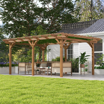 12' x 16' Outdoor Pergola Grape Trellis, Wood Gazebo for Climbing Plants at Garden, Patio, Backyard, Deck, Brown