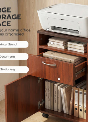 Mobile Storage Cabinet Organizer with Drawer and Cabinet, Printer Stand with Castors, Brown