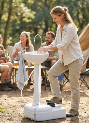 Portable Camping Sink, HDPE Portable Sink Hand Wash Station with 4.5 Gallon Tank, Wheels, Soap Dispenser, Towel Holder