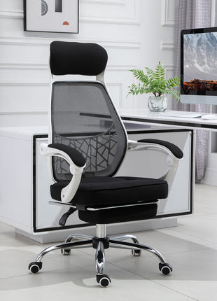 Ergonomic High Back Mesh Office Chair Swivel Reclining Computer Desk Chair with Retractable Footrest, Headrest, Padded Armrest