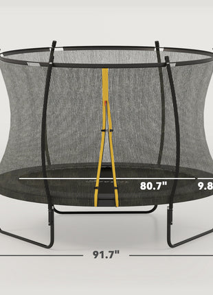 8ft Outdoor Trampoline with Net Enclosure, Curved Poles and Safety Pad, ASTM Approved, Black