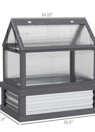 Raised Garden Flower Bed Kit with Greenhouse, Wooden Cold Frame Planter, 35.5" x 22.5" x 38.25", Gray