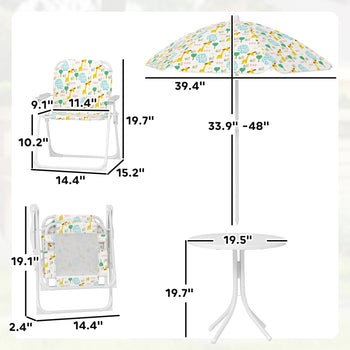 Kids Picnic Table and Chair Set, Outdoor Activity Table with Foldable Chairs, Removable Umbrella for Backyard, White