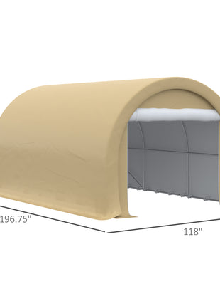 10' x 16' Carport, Heavy Duty Portable Garage Storage Tent with Large Zippered Door, Anti-UV PE Canopy Cover for Car, Truck, Boat, Motorcycle, Bike, Garden Tools, Outdoor Work, Beige